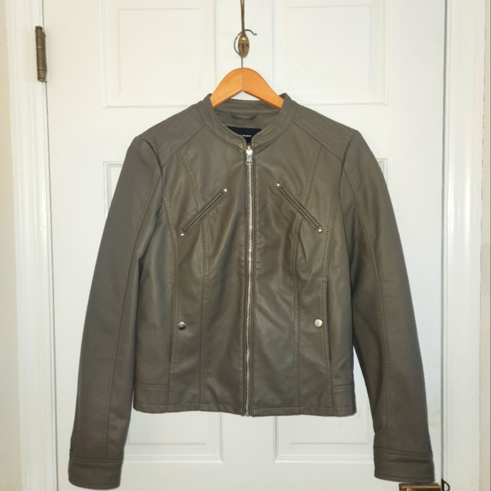 Viral Modo Olive Green faux leather jacket, Large